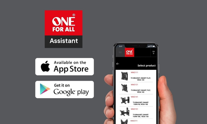 Aplikacja One For All Assistant na smartfonie z listą uchwytów do wyboru